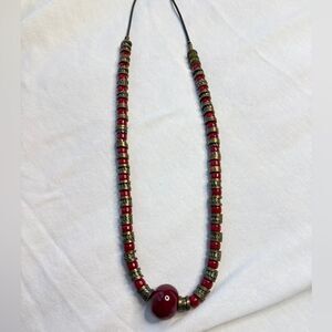 1980s/ 70s Rose Red and Copper Colored Medieval Style Necklace